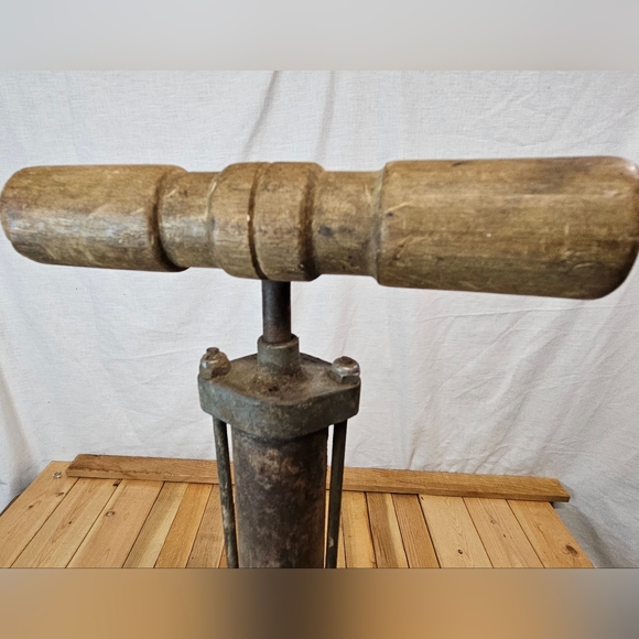 GOLDEN ROD ANTIQUE METAL WOOD BICYCLE PUMP - INCOMPLETE - NO HOSE - USE AS DECOR - Picture 3 of 8